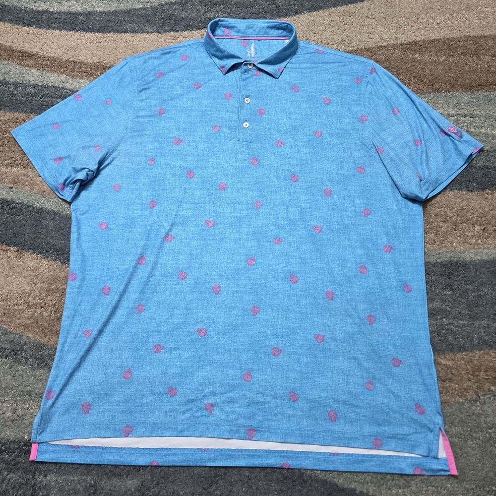 johnnie-O Blue Polo with Pink Skull Motif - Picture 2 of 11